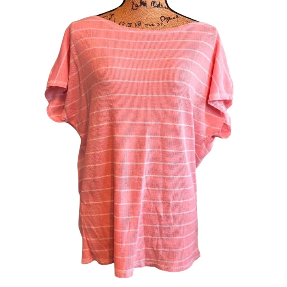 White Birch Womens Pinstripe‎ Relaxed Casual Comfy Ribbed Knit Top Pink Large